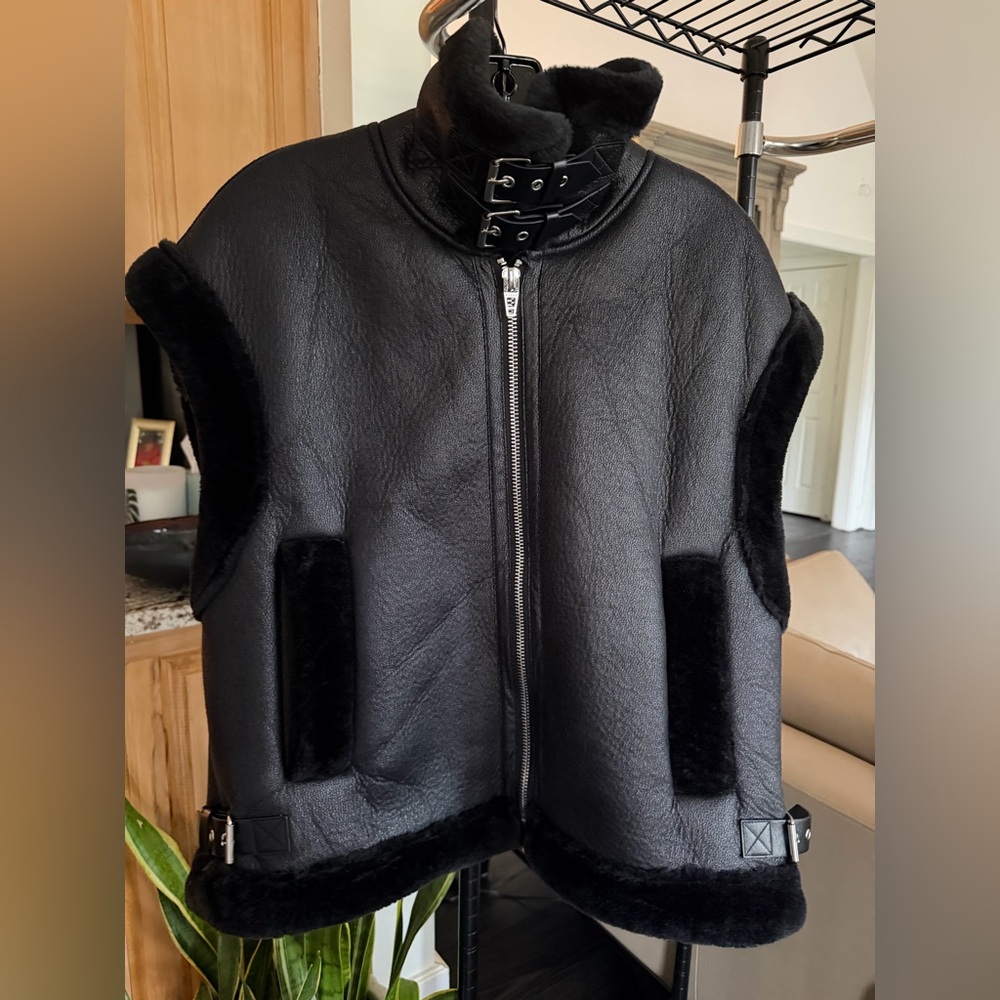 Blank NYC Black Shearling Vest Size L